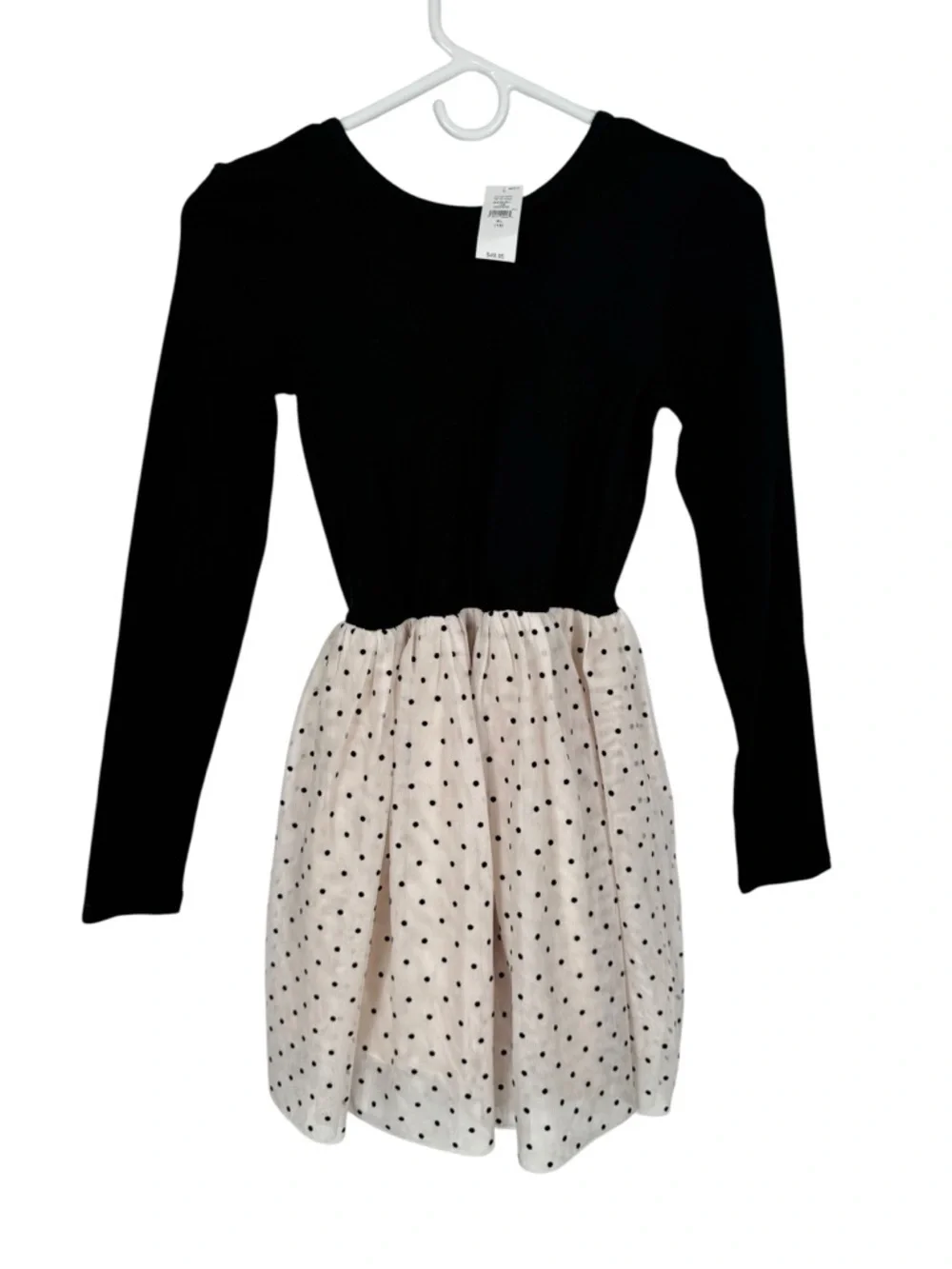 NWT Gap Kids Mixed Media Dress, Black Dots, Size XL (12)